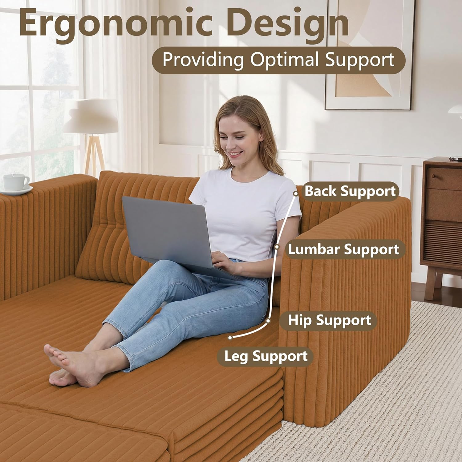 HABUTWAY Folding Sofa Bed, 2 in 1 Convertible Sleeper Chair with Pillow, Portable Fold Out Chair Bed with Armrest, Comfy Floor Couch, Lazy Sofa for Living Room Bedroom Dorm Home Office, Orange