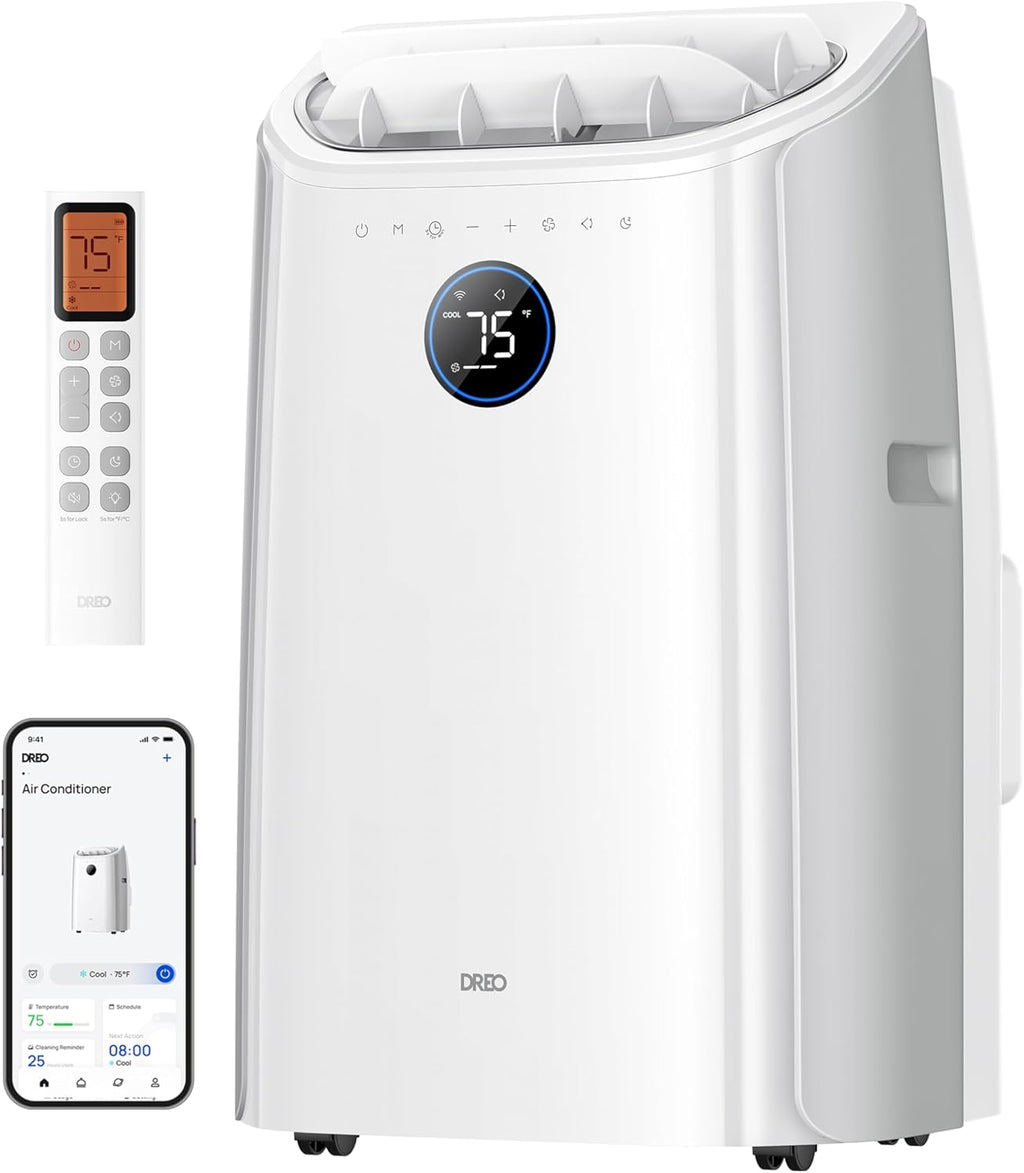 DREO Portable Air Conditioners, 12000 BTU ASHRAE (8000 BTU DOE) Smart AC Unit for Room with Drainage-free Cooling, APP/Voice/Remote, Fan & Dehumidifier, Quiet Standing AC for Bedroom, AC515S, White
