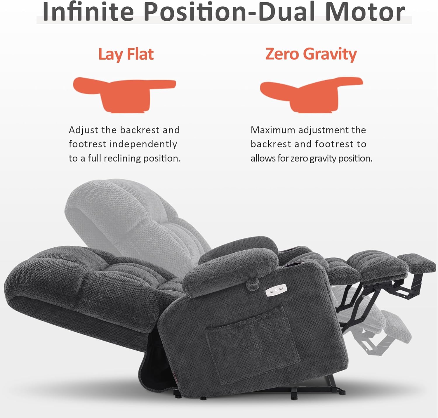 MCombo Oversized Power Lift Recliner Chair for Elderly, Dual Motor Lift Chair with Heat and Massage, Lay Flat Lift Chair for Big and Tall, Cup Holders, Fabric R7891 (Oversize, Dark Gray)