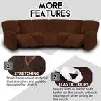 ULTICOR 7-Piece L Shape Sectional, Velvet Stretch Reclining Couch Covers for Sofa, Thick, Soft, Washable (Chocolate, 5 Seat Recliner Cover)