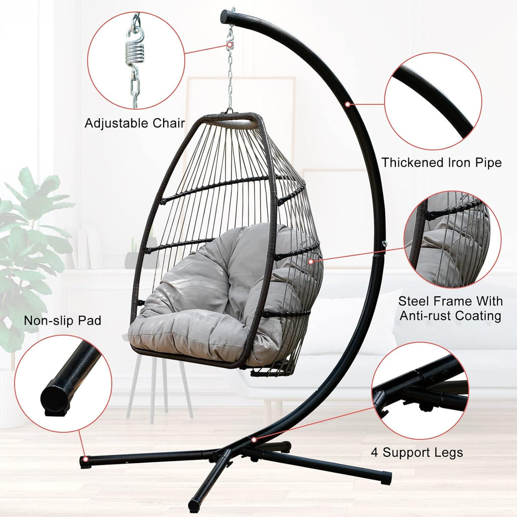 Hanging Egg Swing Chair Outdoor Hammock with Stand, Wicker Rattan Patio Chair, Swings for Adults, Chairs Outside, Patio, Bedroom, Garden & Balcony