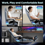 N-GEN GAMING Video Gaming Chair with Footrest Lumbar Support for Home Office High Back Recliner Height Adjustable Ergonomic Comfy Fabric Computer Desk Chair (Blue)