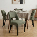 keoni Wooden Dining Chairs Set of 4, Mid Century Modern Upholstered Dining Room Chairs with Black Wood Legs, Fabric Farmhouse Kitchen Chairs with Foot Pegs for Dining Room, Green
