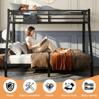 Twin XL Over Queen Bunk Bed, Metal Bunk Bed Frame Heavy Duty Bunk Beds Loft Bed Frame with Ladder and Guardrail Metal Slats No Box Spring Required for Adults Teens, Black