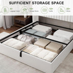 Feonase Queen Size Lift Up Storage Bed Frame, Velvet Upholstered Platform Bed Frame with Wingback Headboard, Hydraulic Storage, No Box Spring Needed, White