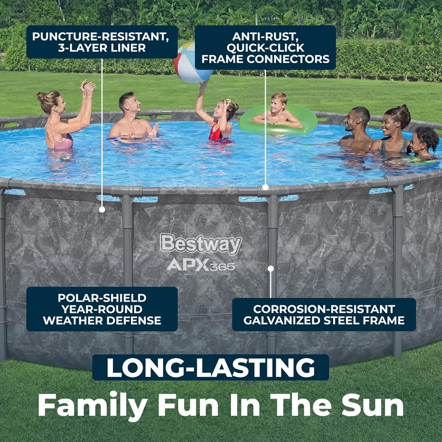 Bestway APX 365 18' x 52" Above Ground Pool  Round Metal Frame Outdoor Swimming Pool Set with Sand Filter Pump  Ladder  and Cover  Dark Marble