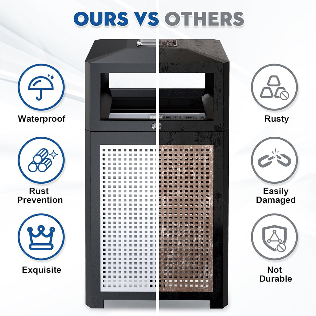 Outdoor Trash Can Commercial 40 Gallon, Heavy Duty Large Metal Slatted Garbage Can with Metal Liner for All Weather Resistant, Garbage Bin Waste Receptacle for Parks, Streets, Public Spaces