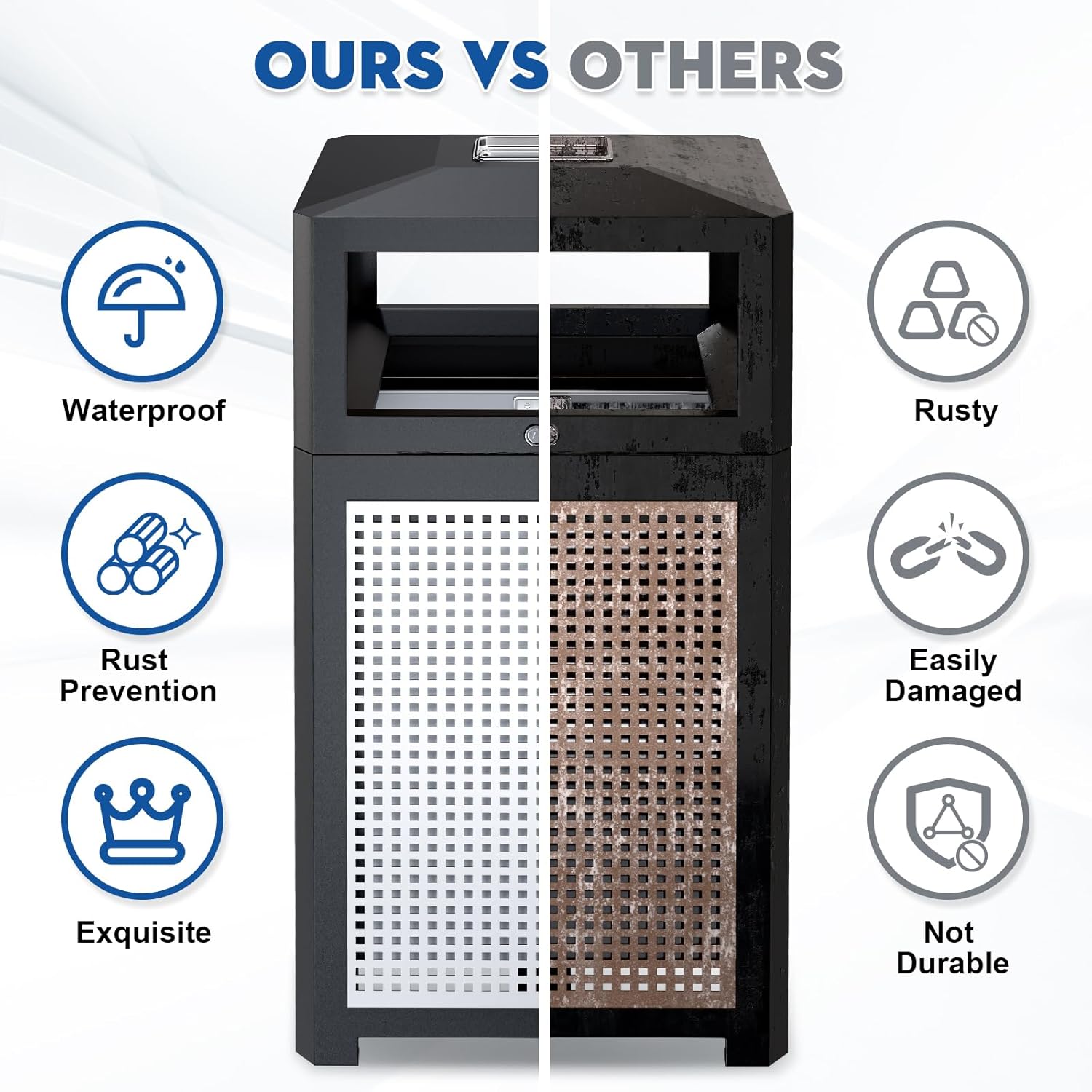 Outdoor Trash Can Commercial 40 Gallon, Heavy Duty Large Metal Slatted Garbage Can with Metal Liner for All Weather Resistant, Garbage Bin Waste Receptacle for Parks, Streets, Public Spaces