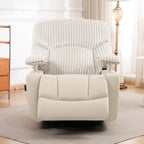 GRAINELL Rocking Chair Nursery, Electric Swivel Recliner Glider with Adjustable Armrests, Nursing Chair with USB Charger, Cup & Blanket Holders, Beige Corduroy & PU Leather