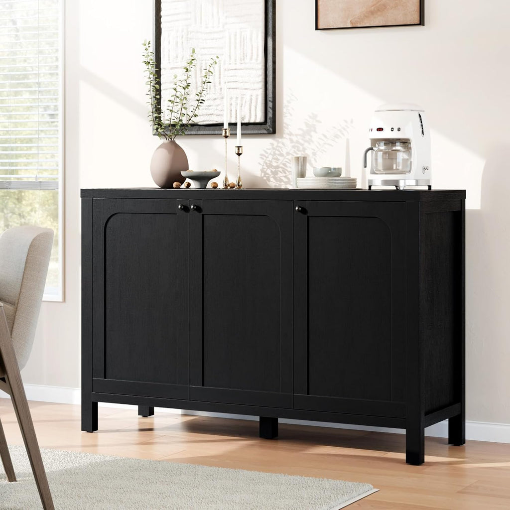 47" Black Sideboard Buffet Cabinet with Storage Modern Credenza with Doors Heavy Duty Wood TV Media Console Table Accent Cabinet for Living Room Hallway Entryway