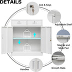 Wanfu Metal Storage Cabinet, Locking Storage Cabinet with Adjustable Shelf, 36" H Metal Cabinets with 2 Drawers for Office, Garage, Home-White