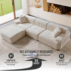 LIDYUK 118" Modern L-Shaped Boneless Couch Modular Sectional Sofa for Living Room, Chenille Upholstery Beige, Oversized 3-Seater Sectional Couch with Deep Seat and Movable Ottoman, No Assembly