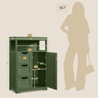 Yaheetech Bathroom Storage Cabinet, Storage Organizer with 1 Door and 3 Drawers, Adjustable Shelf, Free-Standing Floor Cabinet Cupboard for Kitchen/Living Room/Bathroom, Green