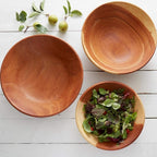 Wooden Salad Bowl for Serving, Beige to Brown Colors, Rustic Finish,15-16 Inch Wide