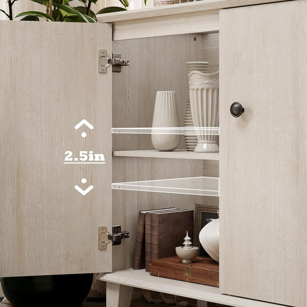 Modern Storage Cabinet 3 in 1 Buffet Storage with Wood Legs and Adjustable Shelf for Dinnig Room Living Room Entryway,Beige Oak