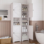 Viaozutis Tall Bathroom Storage Cabinet, Vertical Freestanding Organizer with Adjustable Shelf, Slim Design for Small Bathrooms, Towels & Toiletries Storage（White）