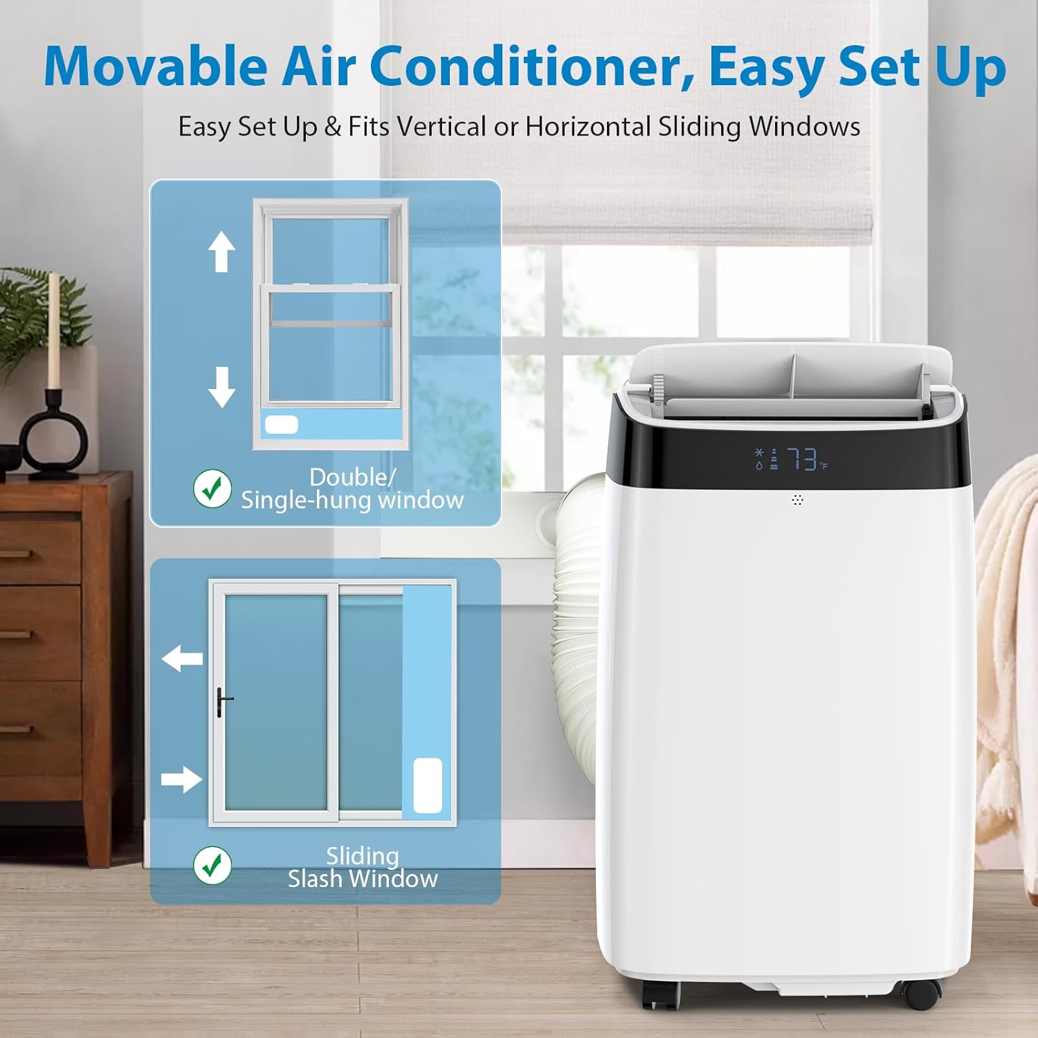 10,000 BTU Portable Air Conditioner for Bedroom, 3 in 1 AC Unit Cools 500 Sq. Ft Rooms with Remote, 51dB Ultra Quiet, Dehumidifier & Fan Modes | 24Hrs Timer