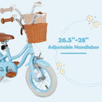 Olakids Kids Bike, 12 14 16 18 20 Inch Toddlers Bike with Training Wheels Rattan Basket Safety Bell Adjustable Seat and Handlebar, Children's Bicycle for Girls Boys
