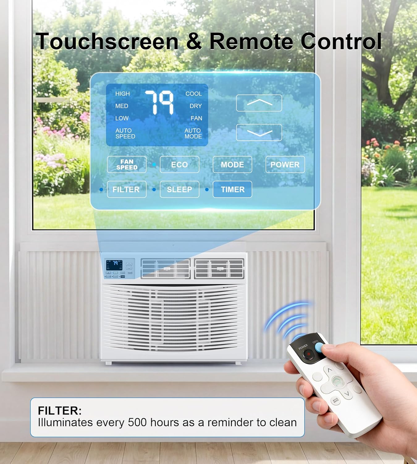 AKIRES Window Air Conditioner, 12,000BTU Air Conditioner Window Unit, Cools up to 550 Sq. Ft, Window AC with Cool, Fan, Dry, Sleep, Energy Saver, and Auto,6 Modes,24H Timer,Easy Install,Home,Office