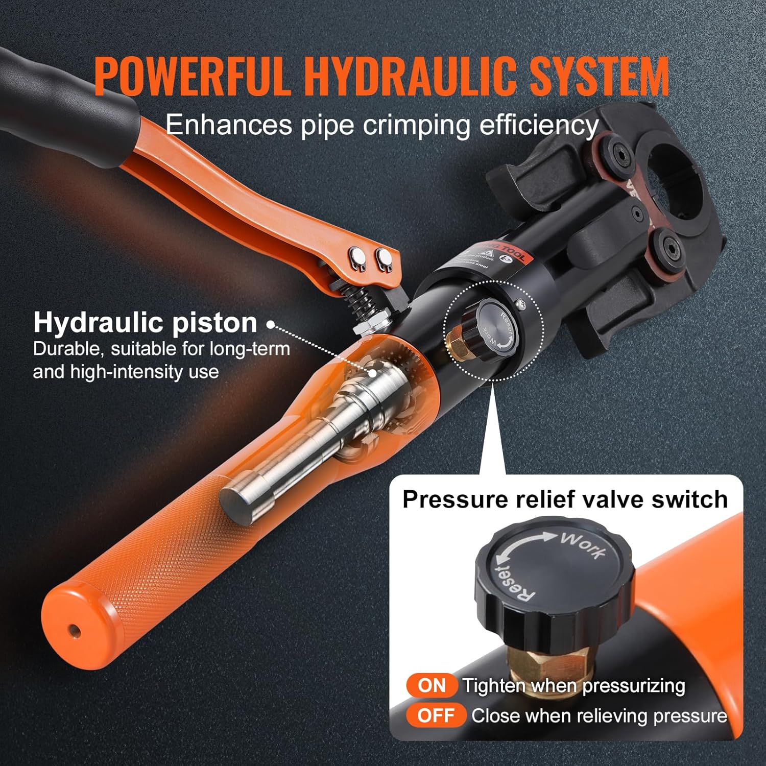 VEVOR Copper Pipe Crimping Tool, Hydraulic Driven Press Tool with 1/2", 3/4", 1" Jaws, Copper Tube Fittings Pipe Crimpers for Narrow Spaces and Tee Fittings