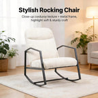 Kinfant Mid Century Modern Rocking Chair, Corduroy Upholstered Accent Chair with Metal Frame, High Back Nursery Glider Rocker, Comfy Reading Lounge Chair for Living Room Bedroom Small Space (Beige)