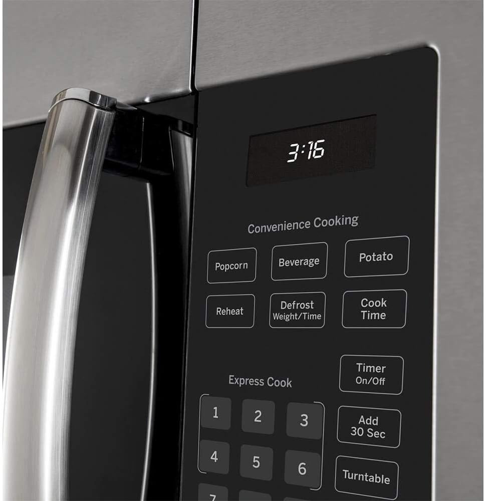GE JVM3160RFSS 30" OTR Microwave, 1.6 cu ft, 1000W, 300 CFM Hood Vent, LED Lighting, Auto Defrost, Easy Mount Install, Stainless Steel