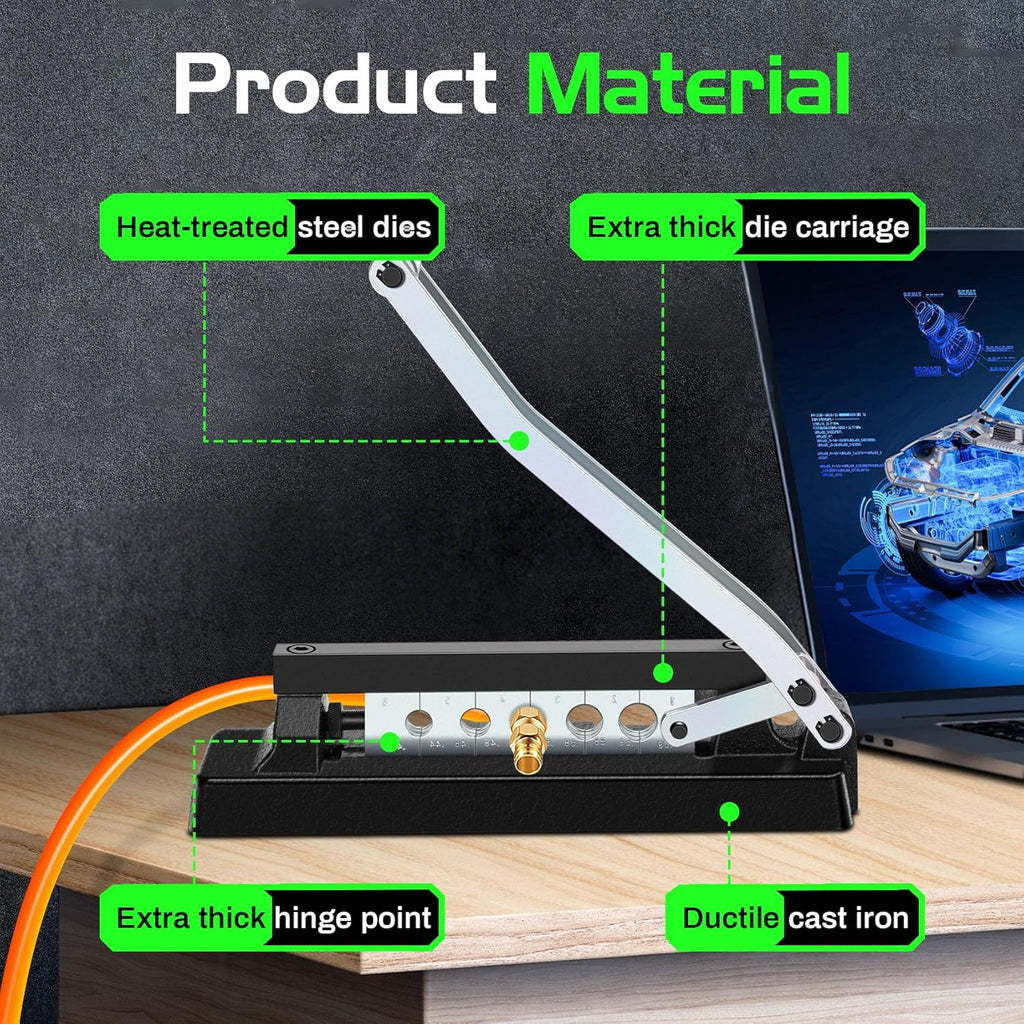 Heavy Duty Standard Hose Crimper, Hose Crimping Tool, with Ferrules (50PK) 0.593 Inch ID x 1 Inch & 0.656 Inch ID x 1 Inch for 1/4, 5/16, 3/8 Inch PVC and rubber hoses, Air Hose Crimping Tool