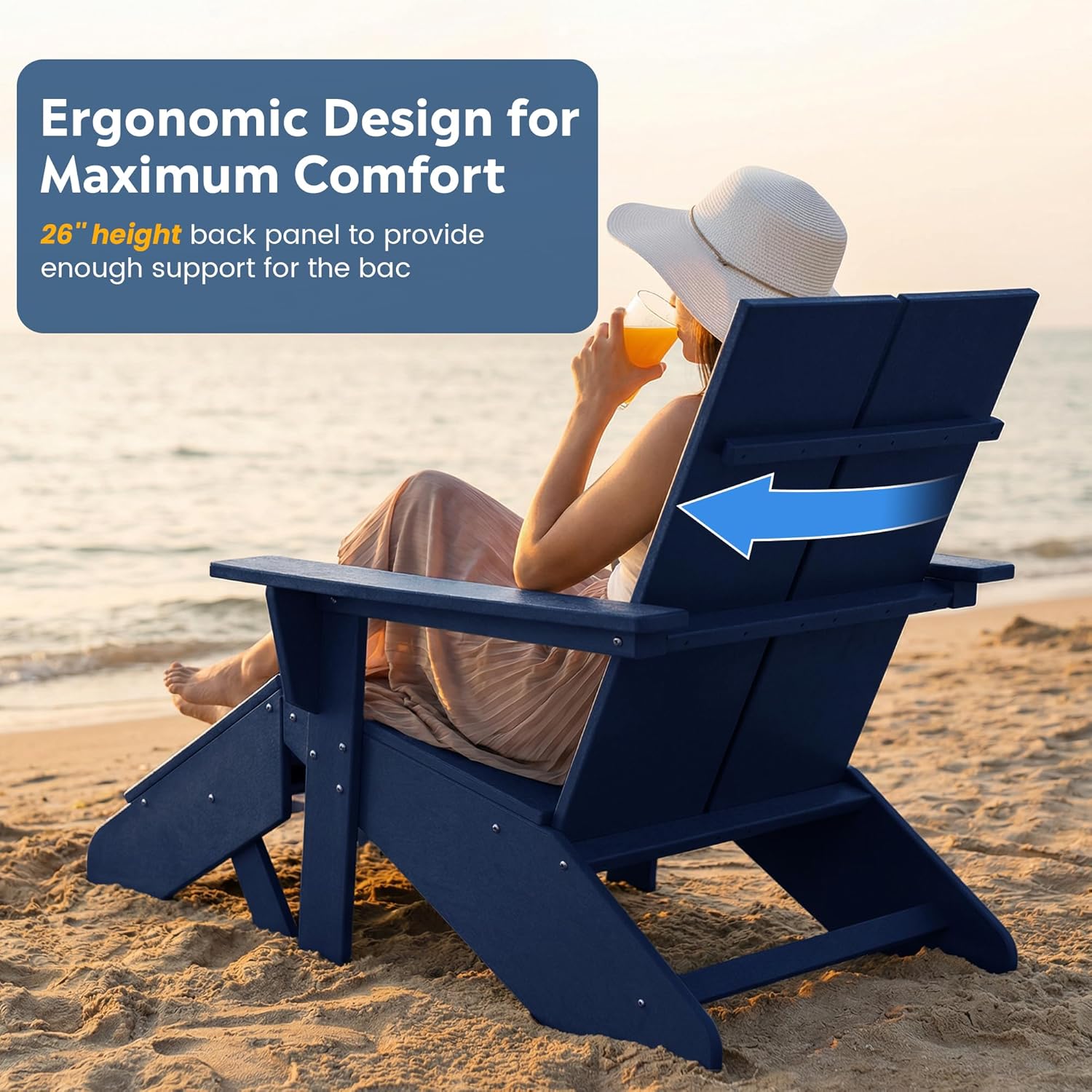 Costaelm Fire Pit Chairs, Outdoor Chair HDPE Adirondack Chair, Modern Patio Porch Chair, Front Porch Backyard Deck Outside Chairs (Set of 2), Navy Blue