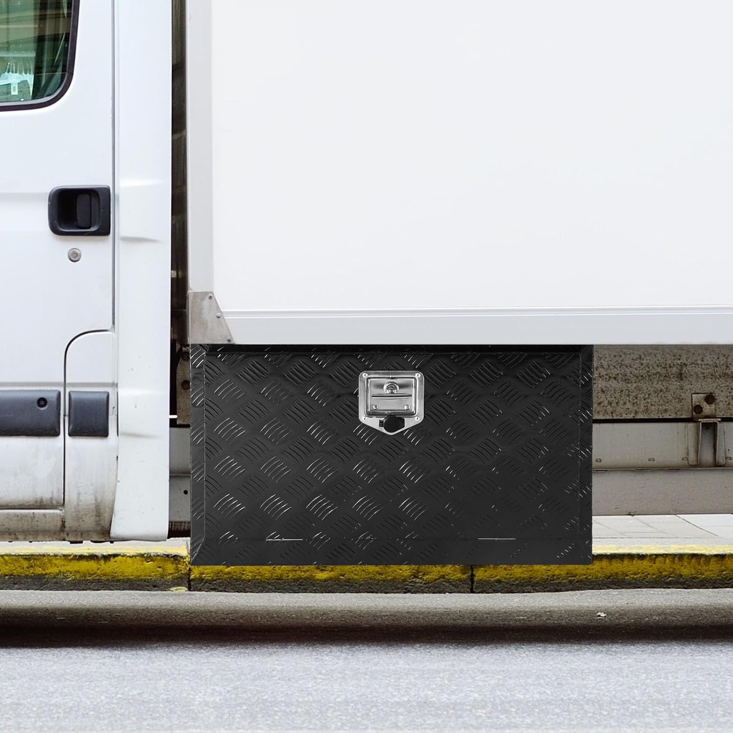 VEVOR Underbody Truck Box, 30"×14"×16" Pickup Storage Box, Heavy Duty Aluminum Diamond Plate Tool Box with Lock and Keys, Waterproof Trailer Storage Box with T-Handle Latch for Truck, Van, Trailer
