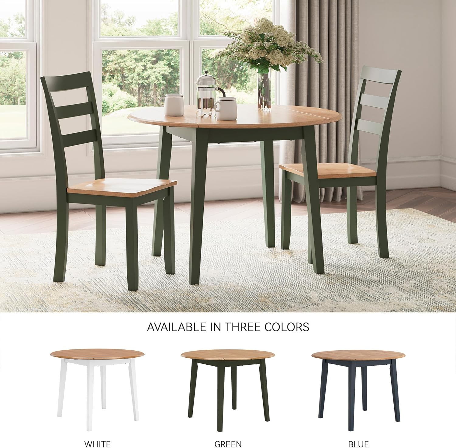 Signature Design by Ashley Gesthaven Modern Dining Drop Leaf Table with 4 Legs, Light Brown & Green
