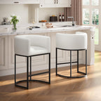 26" H Counter Height Bar Stools Set of 4, Modern Barrel Counter Stools with Backrest and Arms, Linen Fabric Upholstered Accent Barstools for Kitchen Island,Support 450 LBS (White)