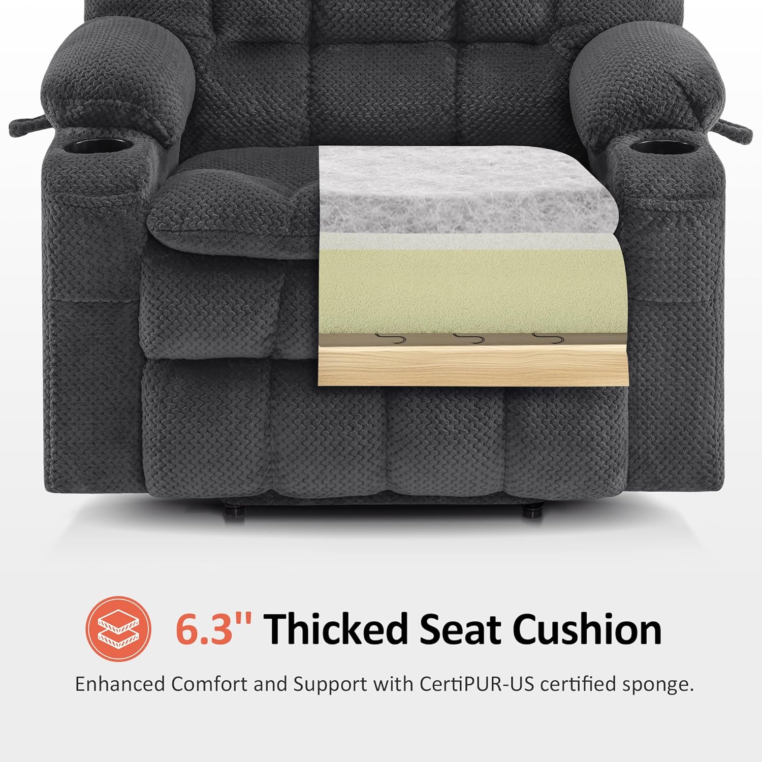 MCombo Oversized Power Lift Recliner Chair for Elderly, Dual Motor Lift Chair with Heat and Massage, Lay Flat Lift Chair for Big and Tall, Cup Holders, Fabric R7891 (Oversize, Dark Gray)