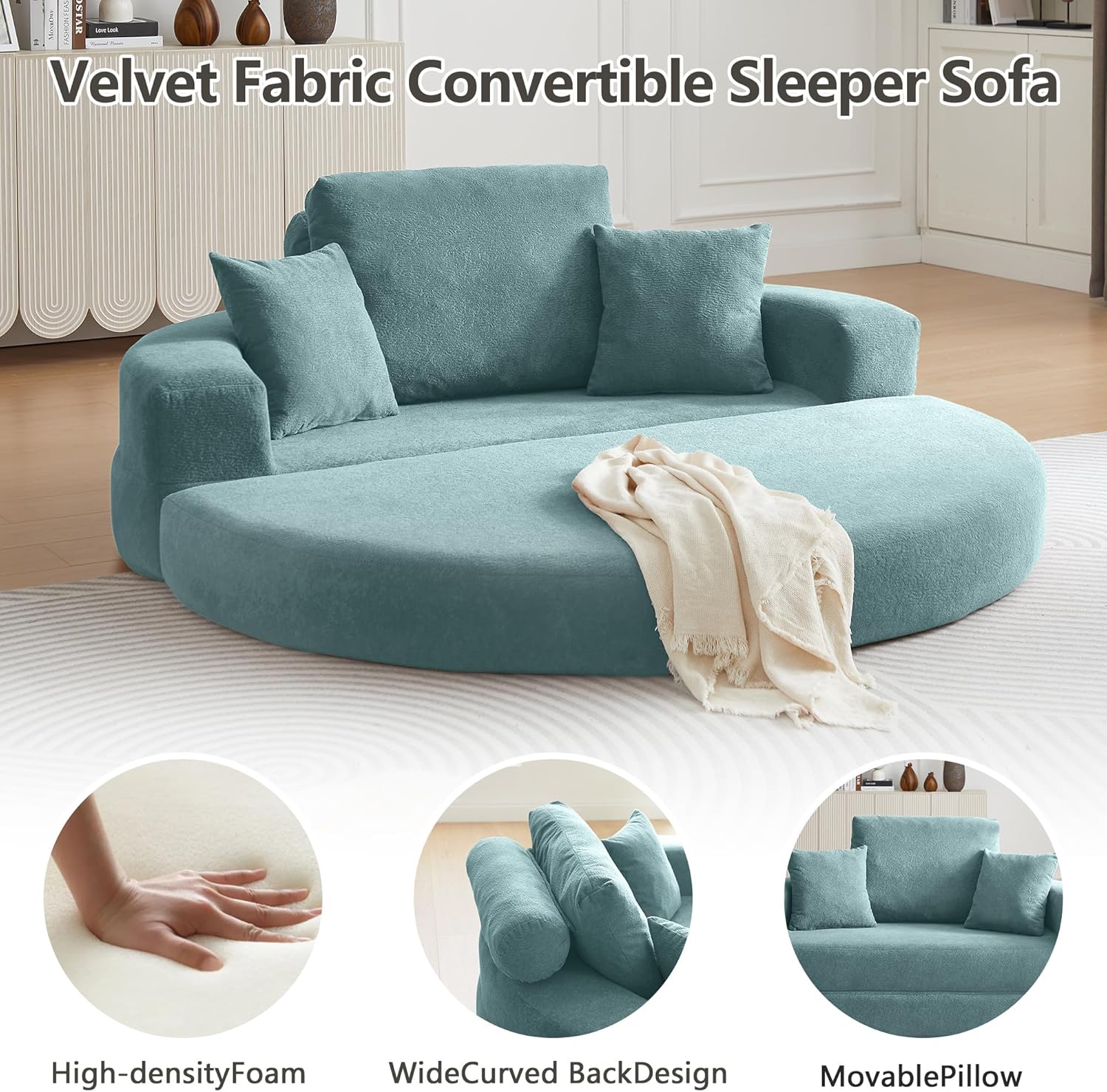 71" Boneless Couch Sofa Bed Oversized Round Couch 2-in-1 Foldable Floor Loveseat Sofa for Living Room and Apartment No Assembly (Sky Blue, 71")