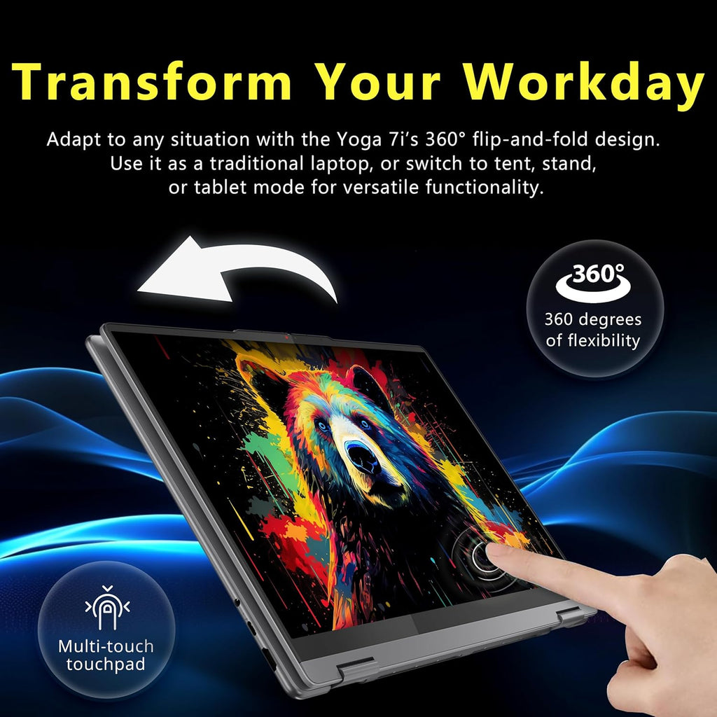 Lenovo Yoga 7i 2-in-1 16" 2K Touchscreen Laptop  Intel Ultra 5 226V  16GB LPDDR5X  1.5TB Storage(512GB SSD & 1TB Docking Station)  Intel Arc Graphics  Backlit Keyboard  Fingerprint  Win 11 Pro  Gray