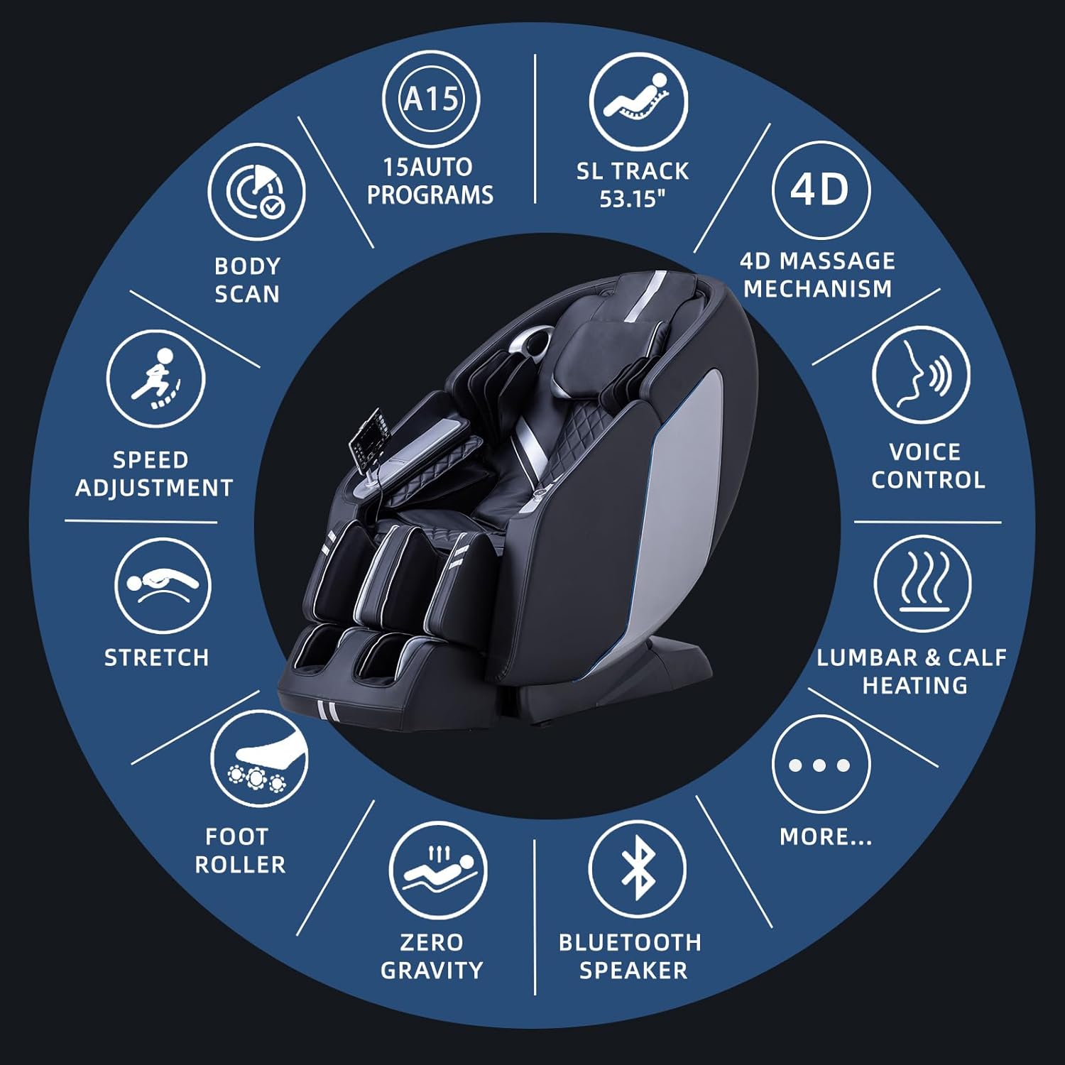 MassaMAX 4D Full Body Massage Chair for Daily Comfort Upgrade-Yoga Stretch, AI Voice Control, 55" SL Track, Zero Gravity, Extendable Footrest, 15 Modes, Foot Rollers, Waist & Calves Heating with Cover