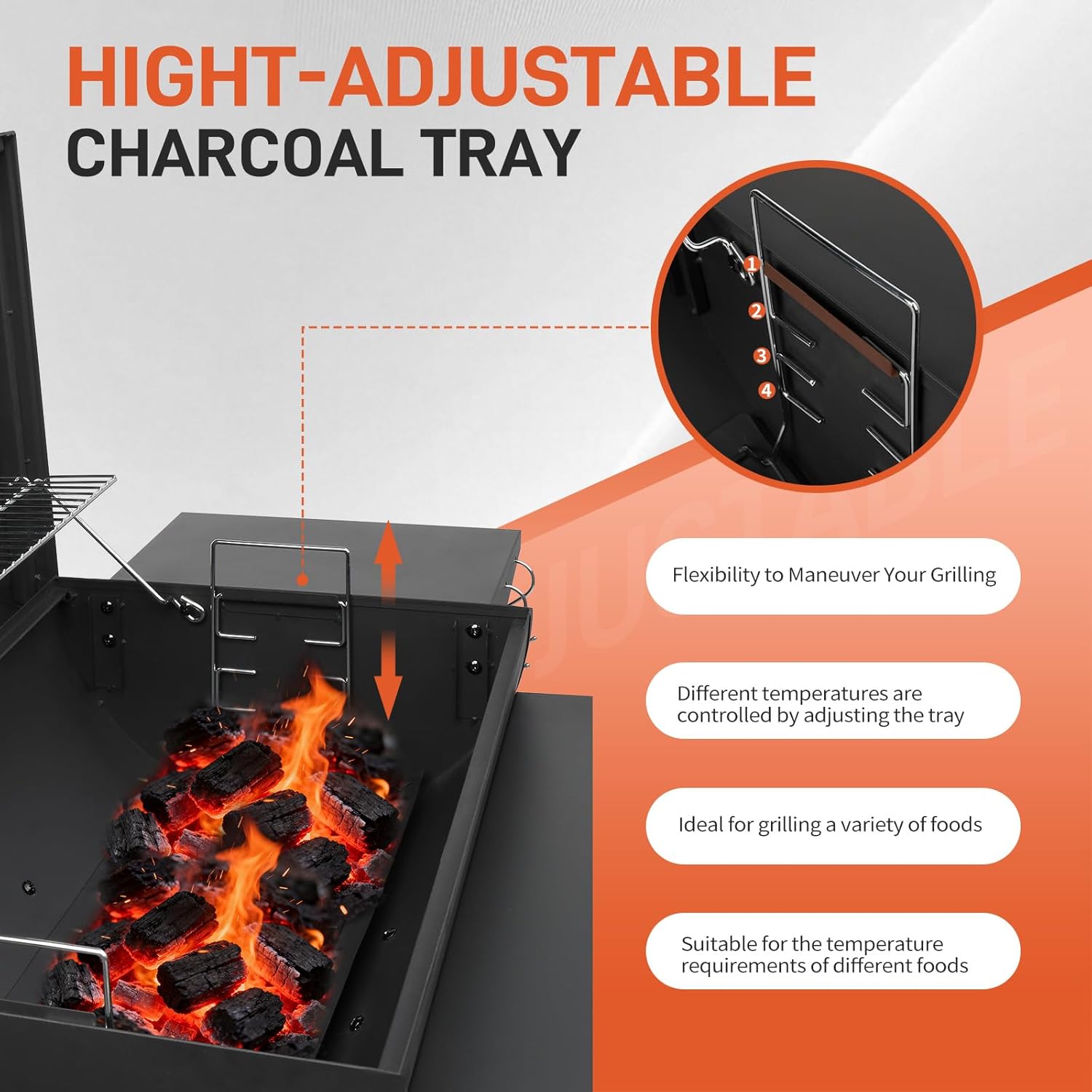 VINGLI Upgraded Barrel Charcoal Grill with Side Front Tables, Adjustable Charcoal Tray BBQ Grill Outdoor Smoker Grill with Wheels for Party Garden Patio and Backyard Cooking 39''D × 24''W × 46''H