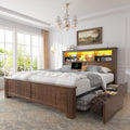 EnHomee Full Size Bed Frame with Headboard and Storage, 4 Drawers and LED Built in Charging Station Full Bed Frame with Storage Farmhouse, NO Noise,No Box Spring Needed,Brown