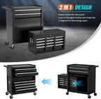 8-Drawer Rolling Tool Chest with Wheels, 2-in-1 Detachable Tool Box with Drawers and Large Cabinet, Rolling Tool Chest Storage Cabinet with Lockable for Warehouse, Garage, Workshop (Black)