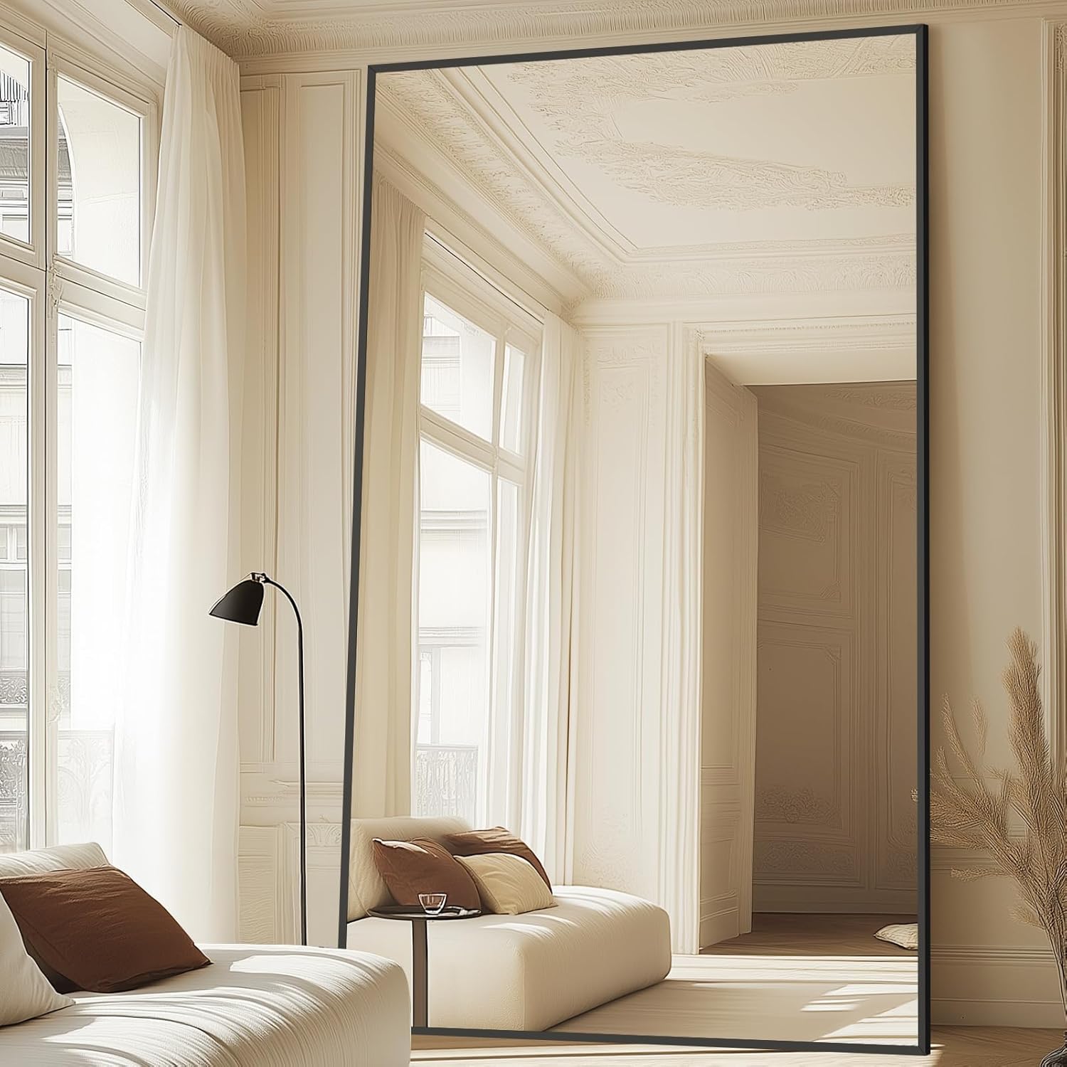 MELOMOIR 76"x44" Oversized Floor Mirror Freestanding, Oversized Mirror Full Length for Bedroom Living Room Dressing Room Gym Yoga Hair Salon, Black Mirror Full Length with Shatterproof Tempered Glass