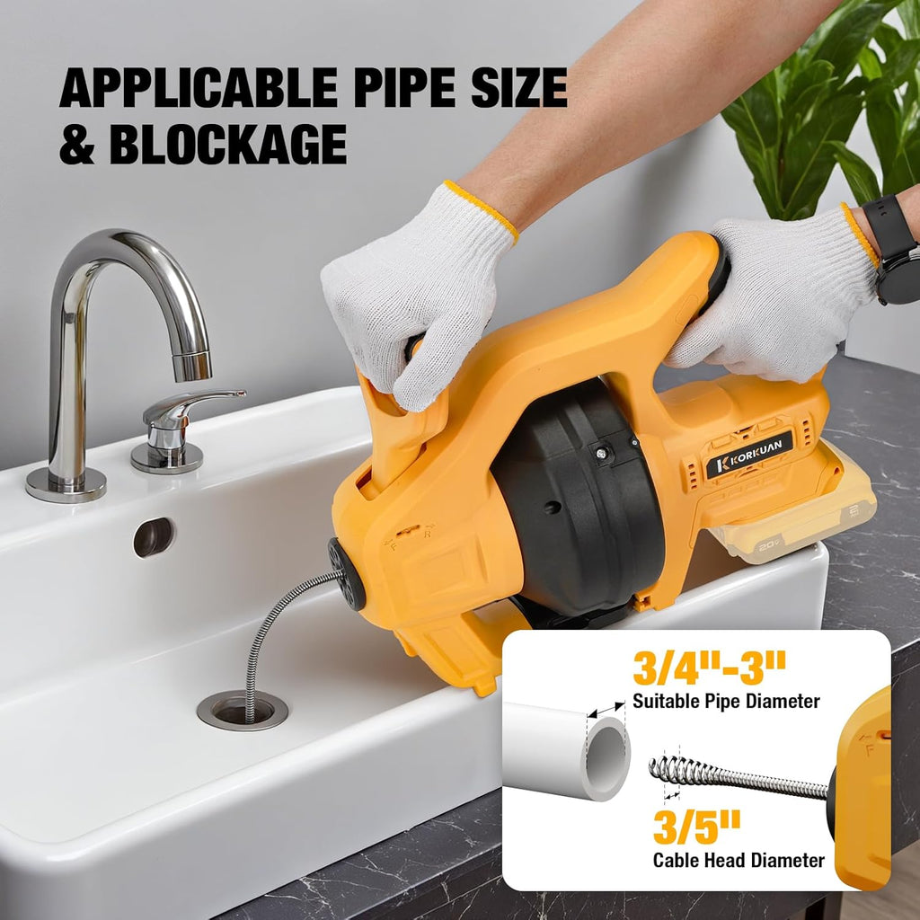 Cordless Drain Auger Compatible with De-walt 20V Battery, Auto-Feed Plumbing Drain Snake with 23.62FT Replaceable Cable, Drain Clog Cleaner Tool for Sink, Toilet, Bathtub, Sewer (Battery Not Included)
