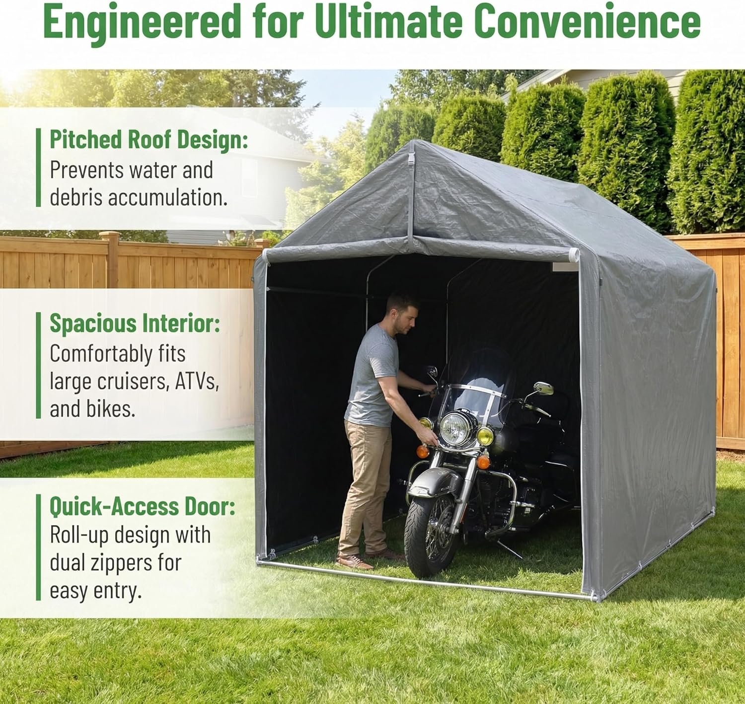 Outdoor Storage Portable Shed, 3/4 inch Thick Support Rods & Bolted Frame (Not Socket), Rolled Up Doors and Ventilation Window, Tent Garage 6 × 8 × 6 FT