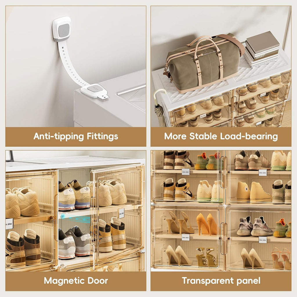 JEKO&JEKO 10 Tiers Foldable Shoe Rack Organizer Cabinet for Closet Entryway, Large Collapsible Shoe Storage Box with Magnetic Doors Fits Up to 40 Pairs (White)