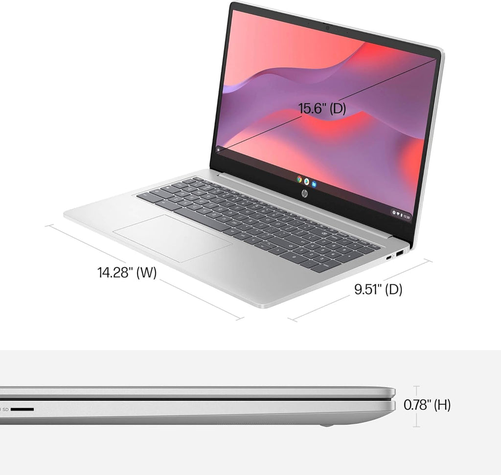 HP Chromebook 15 Laptop ( 15.6" Anti-Glare  Intel N200  8GB DDR5 RAM  192GB Storage (64GB eMMC + 128GB SD)  4-Core(> i3-1115G4)  Numeric KB) Home & Student  Webcam w/Shutter  Wi-Fi  Chrome OS  Silver