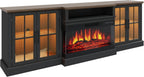 98" Farmhouse TV Stand with 36" Fireplace for Living Room,Media Entertainment Center with Adjustable Shelves and Large Storage Cabinets, TVs up to 100", Black