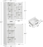 TEENFON Tall Storage Cabinet with 3 Door Shelves & 1 Drawer, Narrow Kitchen Pantry Cabinet for Living Room, Bathroom, Entryway, White