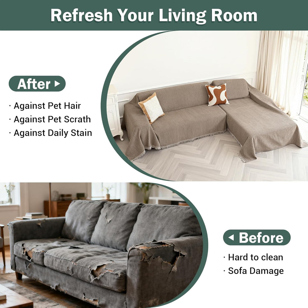 MEETSKY Couch Covers for Sectional Sofa, Chenille Couch Covers for L Shape Sofa Cover Washable, 2 Pieces Sofa Slipcover for 3-4 Cushion Couch, Furniture Protector (XX-Large, 71"x118"+91"x134", Sand)