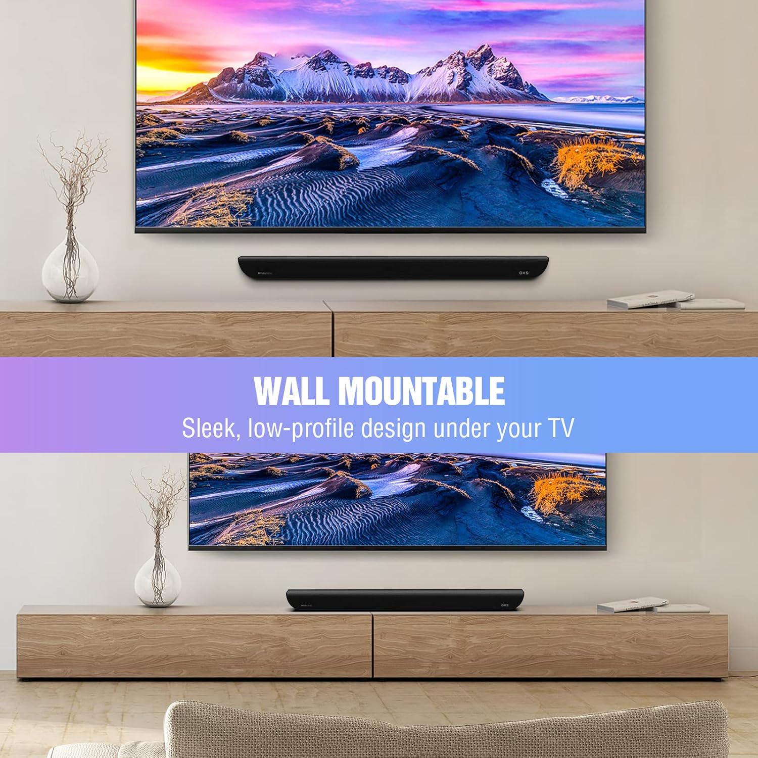 OXS S5 Sound bar for TV with HDMI eARC  Dolby Atmos 3.1.2 Built-in Subwoofer  Center Speaker  Bluetooth & Multi Wired Connection  5 EQ  4K HDR Passthrough  230W  Home Theater Audio Wall Mounted