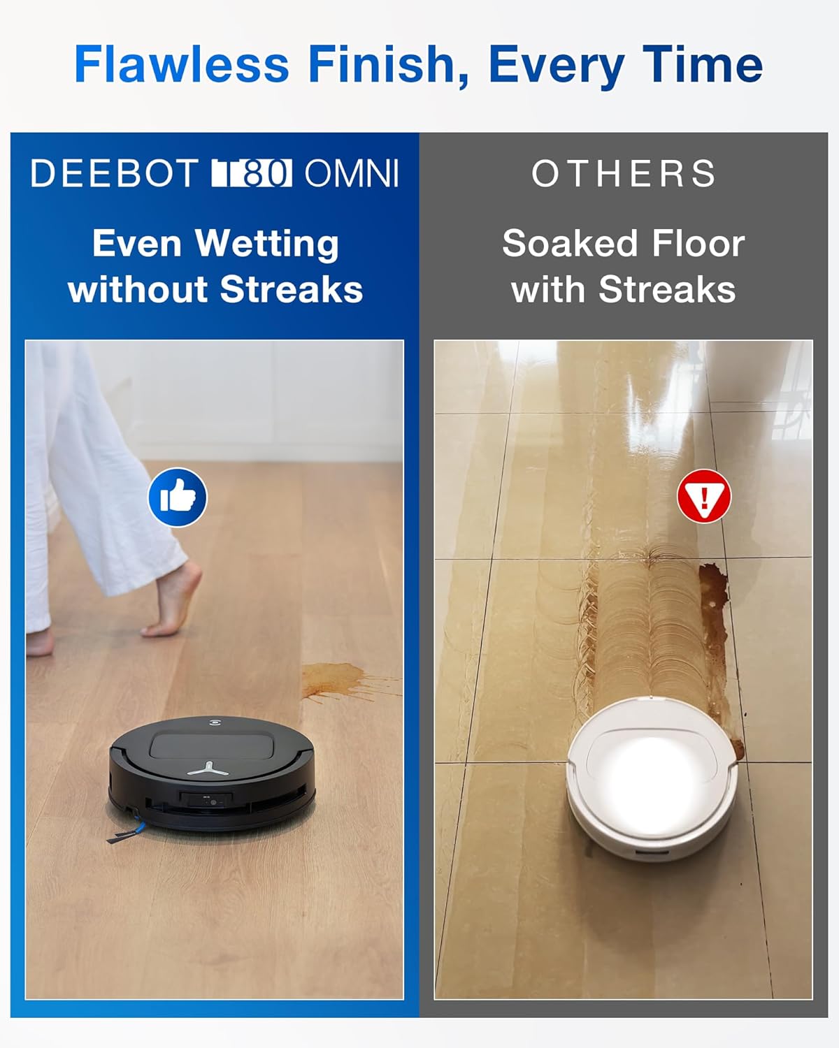 ECOVACS DEEBOT T80 Omni Robot Vacuum and Mop, Instant Self-Cleaning OZMO Roller Mop, TruEdge Deep Cleaning, AI Navigation, 18,000Pa Suction and ZeroTangle 3.0 for Pets and Carpets