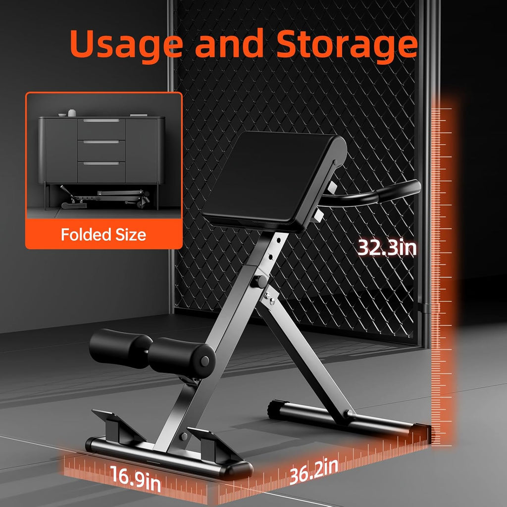 Roman Chair Hyperextension Bench – Adjustable Back Extension Machine for Glutes, Hamstrings & Lower Back – Foldable Multi-Purpose Workout Equipment for Home Gym