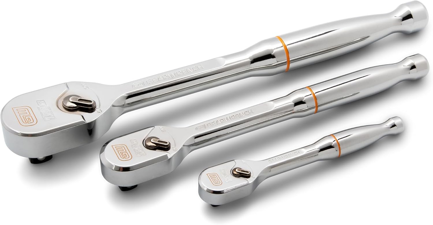 GEARWRENCH 3 Piece 1/4", 3/8" and 1/2" Drive 120XP Full Polish Teardrop Ratchet Set | 81206XP